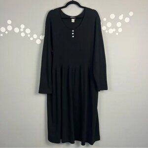 Vintage Fads Black Waffle Knit Henley Midi Dress Long Sleeve Size 2X